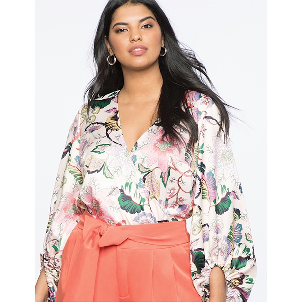 Eloquii Floral Print Wrap Front Bodysuit 16
